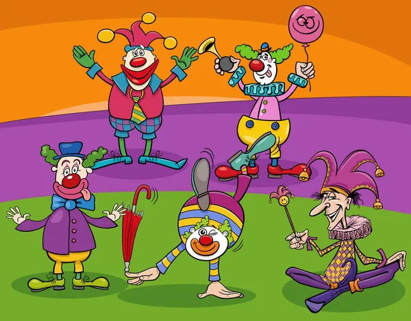 Γελοιογραφία Εικονογράφηση Των Αστείων Κλόουν Κωμικούς Χαρακτήρες Ομάδα — Διανυσματικό Αρχείο