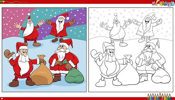 Illustrazione Cartone Animato Dei Personaggi Babbo Natale Sulla Pagina Colorare — Vettoriale Stock