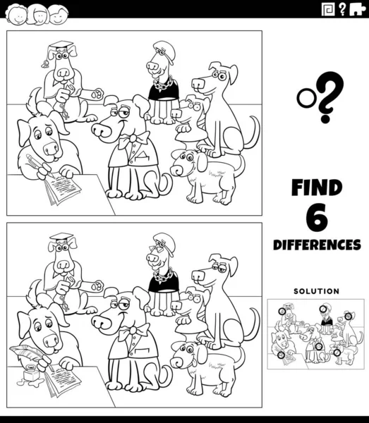 Black White Cartoon Illustration Finding Differences Pictures Educational Game Comic — Vetor de Stock