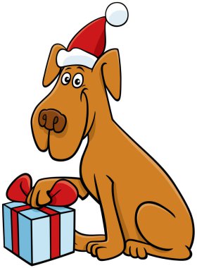 Komik köpek hayvan karakterinin Noel zamanı çizgi film çizimi