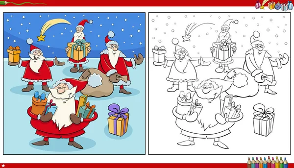Cartoon Illustration Santa Claus Characters Christmas Time Coloring Page — Stock Vector