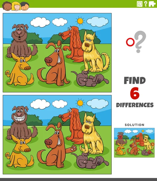 Cartoon Ilustrace Nalezení Rozdílů Mezi Obrázky Vzdělávací Hra Legrační Psi — Stockový vektor