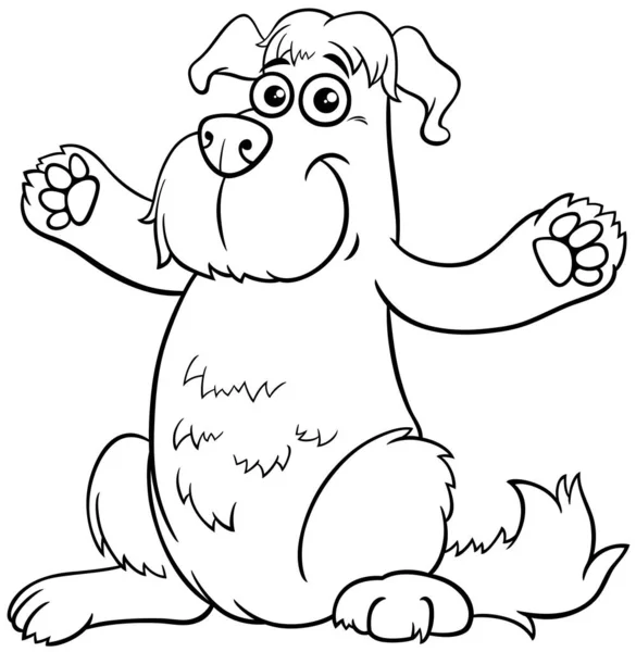 Black White Cartoon Illustration Funny Shaggy Dog Comic Animal Character — Stock Vector