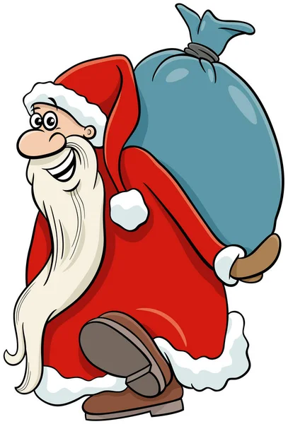 Cartoon Illustration Happy Santa Claus Character Carrying Sack Christmas Gifts — Stock Vector