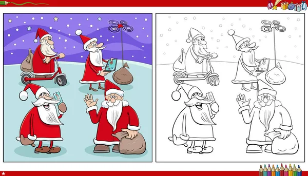Карикатура Персонажей Санта Клауса Странице Раскраски Рождественского Времени — стоковый вектор