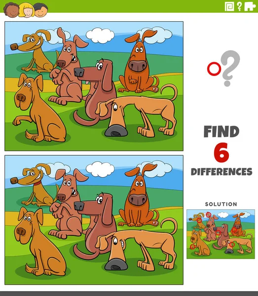 Komik Köpek Hayvan Karakterleri Grubuyla Resim Eğitimsel Görev Arasındaki Farklılıkları — Stok Vektör