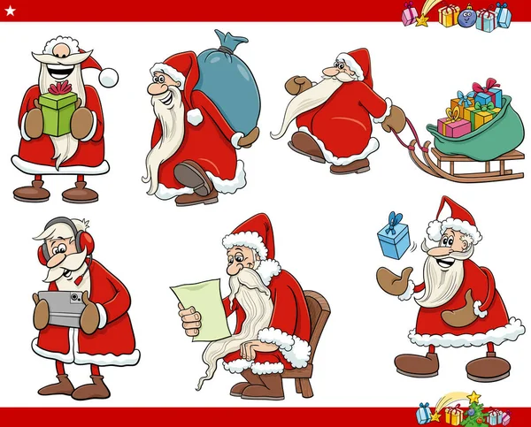 Мультфильм Иллюстрации Персонажей Санта Клауса Действие Которых Происходит Рождество — стоковый вектор