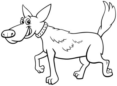 Black and white cartoon illustration of funny dog comic animal character coloring page