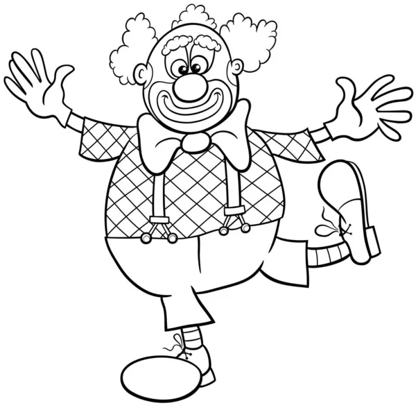 Černobílé Kreslené Ilustrace Legrační Cirkus Klaun Komické Postavy Zbarvení Stránky — Stockový vektor