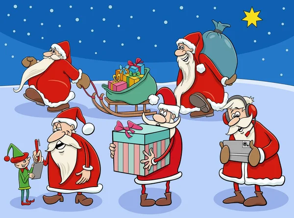 Illustration Bande Dessinée Père Noël Personnages Comiques Sur Temps Noël — Image vectorielle