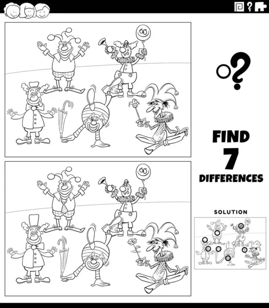 黑人和白人漫画图解发现滑稽小丑群彩页图片教育任务的差异 — 图库矢量图片