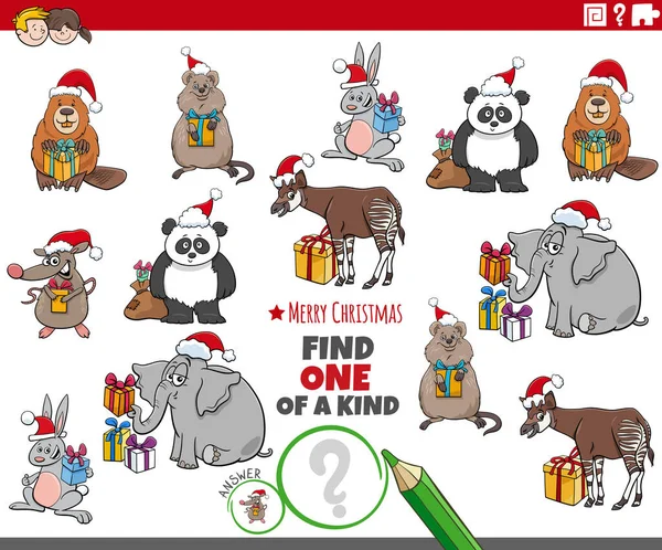 クリスマスの時間に動物のキャラクターと一種の画像教育活動の1つを見つけるの漫画のイラスト — ストックベクタ
