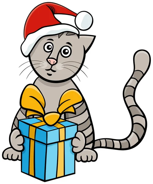 Cartoon Ilustrace Kočičí Postavy Dárkem Vánoční Čas — Stockový vektor