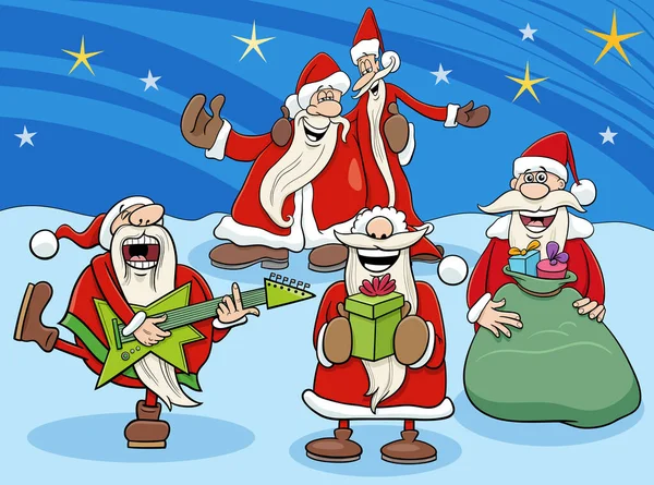 Cartoon Illustration Santa Clauses Comic Characters Singing Carol Christmas Time — Stock Vector