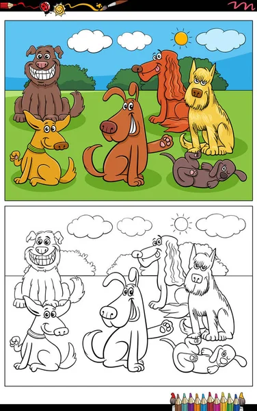Ilustracja Kreskówki Śmieszne Psy Komiks Znaków Grupy Kolorowanki — Wektor stockowy