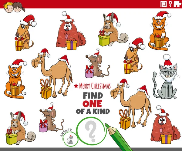 卡通画 找到一个有圣诞礼物的动物角色的图片教育游戏 — 图库矢量图片