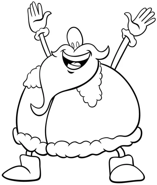 Black White Cartoon Illustration Happy Santa Claus Character Christmas Time — Stock Vector