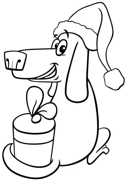 Black White Cartoon Illustration Funny Dog Puppy Animal Character Gift — Stock Vector