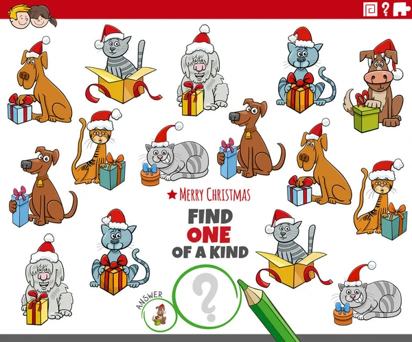 关于圣诞节期间与宠物角色一起寻找一种图片教育活动的卡通画 — 图库矢量图片