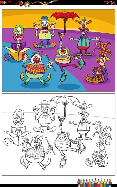 Desenhos Animados Ilustração Palhaços Personagens Comediantes Página Para Colorir Grupo —  Vetores de Stock