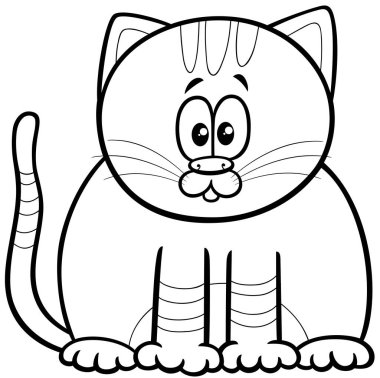 Komik tekir kedi yavrusu çizgi roman karakteri renklendirme sayfasının siyah beyaz çizimi