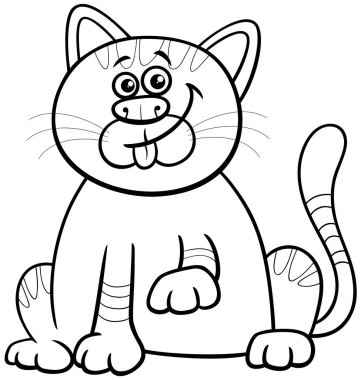 Komik kedi ya da kedi yavrusu çizgi roman karakteri renklendirme sayfasının siyah beyaz çizimi