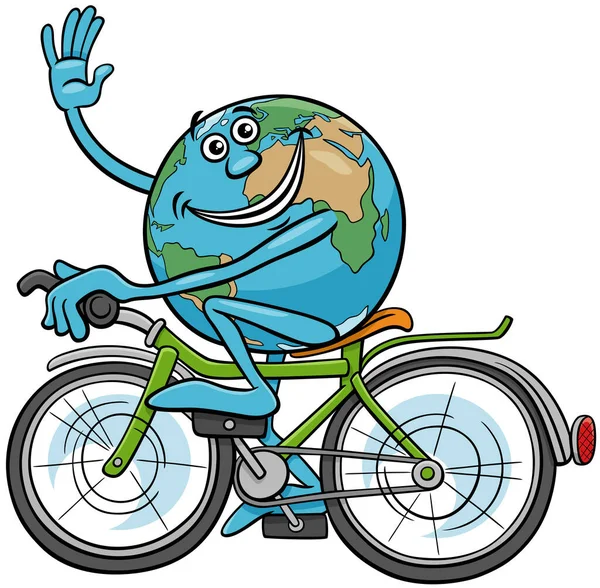 Картун Ілюструє Персонаж Землі Їде Велосипеді — стоковий вектор
