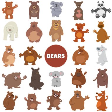 Komik ayıların çizgi film çizimi vahşi hayvan karakterleri büyük set