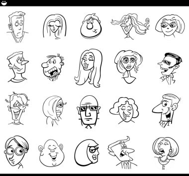 Karakterlerin yüzlerinin ve duygularının çizildiği siyah beyaz çizgi film çizimi