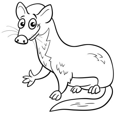 Black and white cartoon illustration of funny weasel comic animal character coloring page