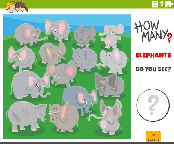 Illustration Educational Counting Game Children Cartoon Elephants Animal Characters Group — Stock vektor