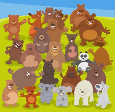 Cartoon illustration of happy bears wild animals characters group
