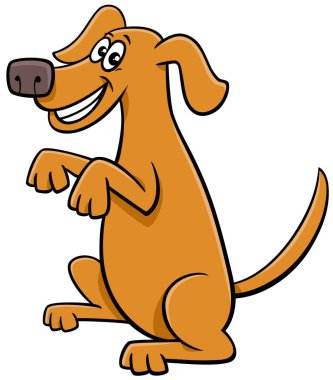 Cartoon illustration of playful dog animal character doing a trick