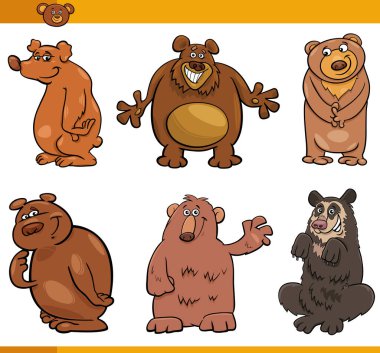 Cartoon illustration of funny bears wild animal comic characters set