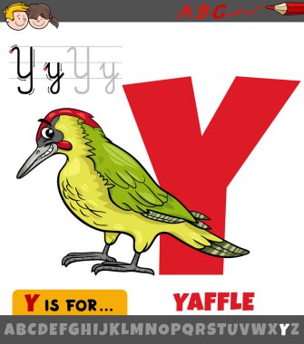 Educational cartoon illustration of letter Y from alphabet with yaffle bird animal character