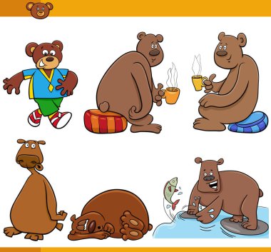 Cartoon illustration of funny bears comic animal characters set