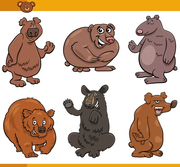 Ilustracja Kreskówki Śmieszne Niedźwiedzie Komiks Zwierząt Znaków Zestaw — Wektor stockowy