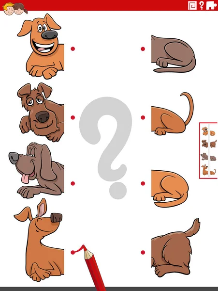 Desenhos Animados Ilustração Tarefa Educacional Combinar Metades Imagens Com Cães — Vetor de Stock