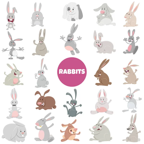 面白いウサギとウサギのキャラクターの漫画イラスト大きなセット — ストックベクタ