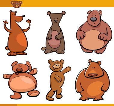 Cartoon illustration of funny bears comic animal characters set