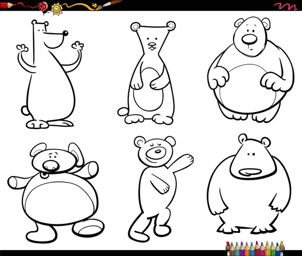 Black White Cartoon Humorous Illustration Funny Bears Animal Characters Set — Stock Vector