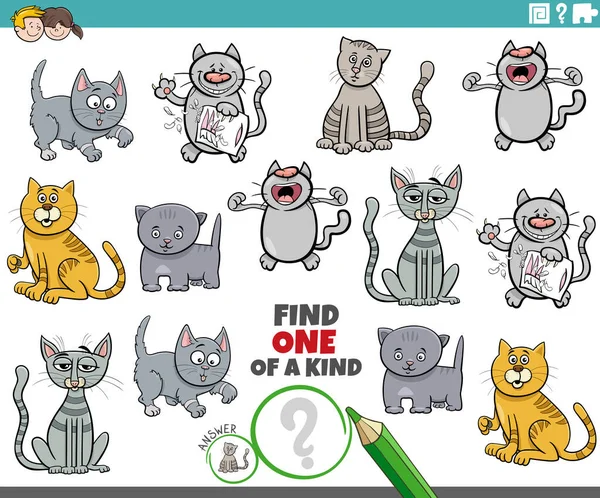 Cartoon Ilustrace Najít Jeden Druhu Obrázek Vzdělávací Hra Komiksy Kočky — Stockový vektor