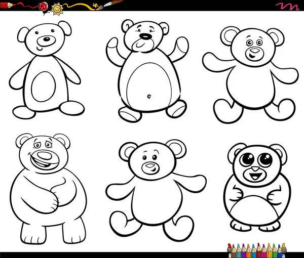 黑白相间的卡通画幽默地说明了滑稽熊的动物角色设置了彩色页面 — 图库矢量图片