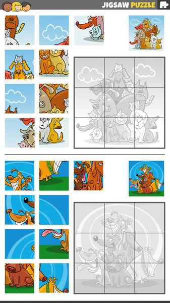 Ilustración Dibujos Animados Juegos Rompecabezas Educativos Con Personajes Animales Perros — Vector de stock