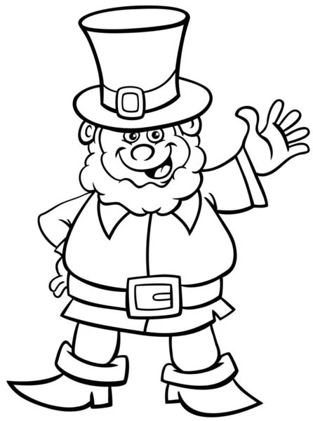Černobílé Kreslené Ilustrace Leprechaun Fantasy Postava Saint Patrick Day Zbarvení — Stockový vektor
