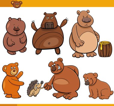 Cartoon illustration of funny bears comic animal characters set