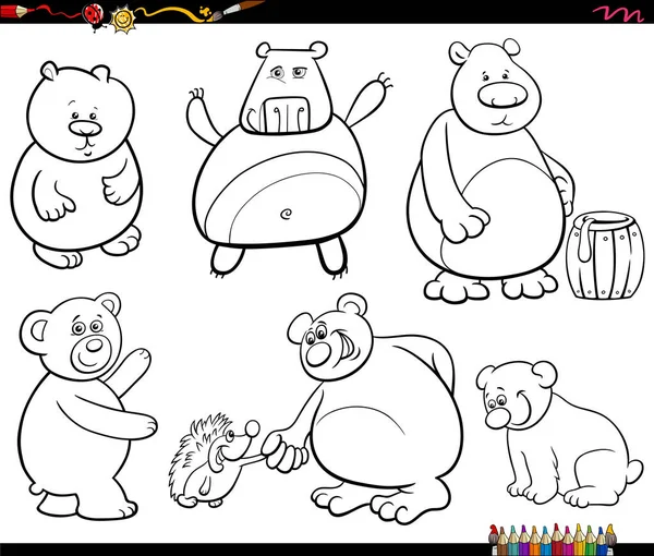 Μαύρο Και Άσπρο Καρτούν Χιουμοριστική Απεικόνιση Των Αστείων Αρκούδων Χαρακτήρες — Διανυσματικό Αρχείο