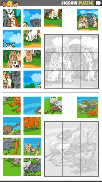 Desenhos Animados Ilustração Jogos Quebra Cabeça Educacional Definido Com Cães — Vetor de Stock