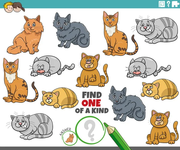 Desenhos Animados Ilustração Encontrar Tipo Imagem Jogo Educativo Com Gatos —  Vetores de Stock