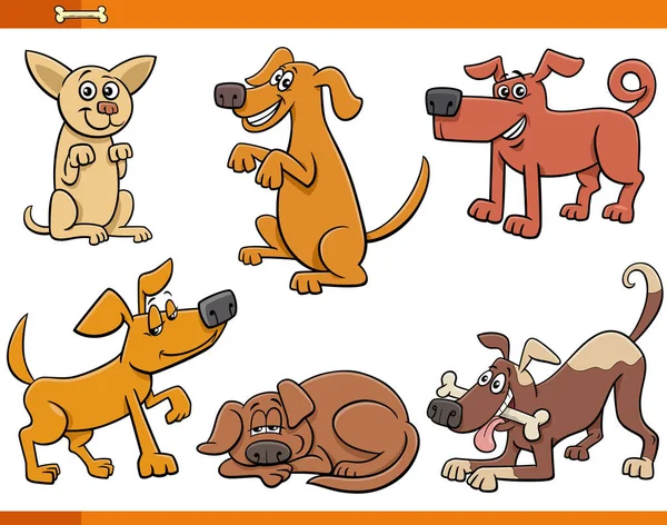 Ilustracja Komiksu Zabawne Psy Szczenięta Zestaw Znaków Zwierząt — Wektor stockowy